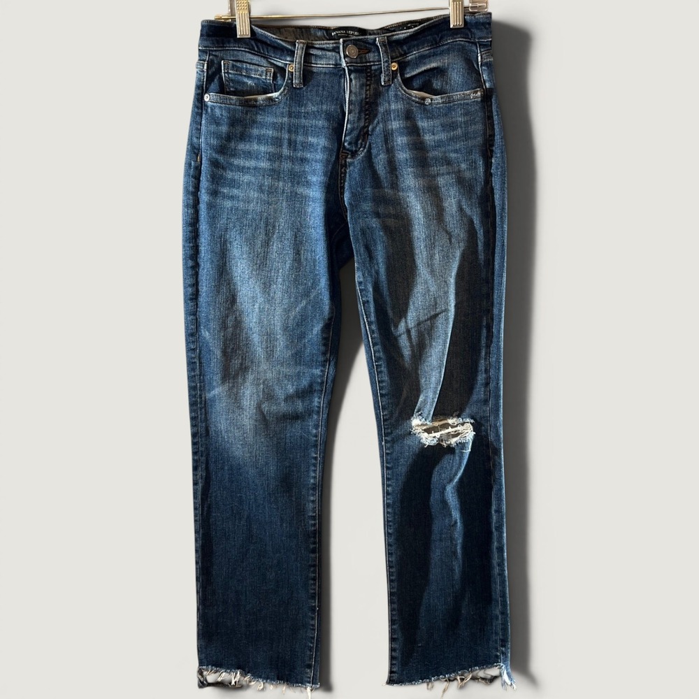 878 |‎ Banana Republic Girlfriend Distressed Raw Hem Jeans Indigo Womens 28